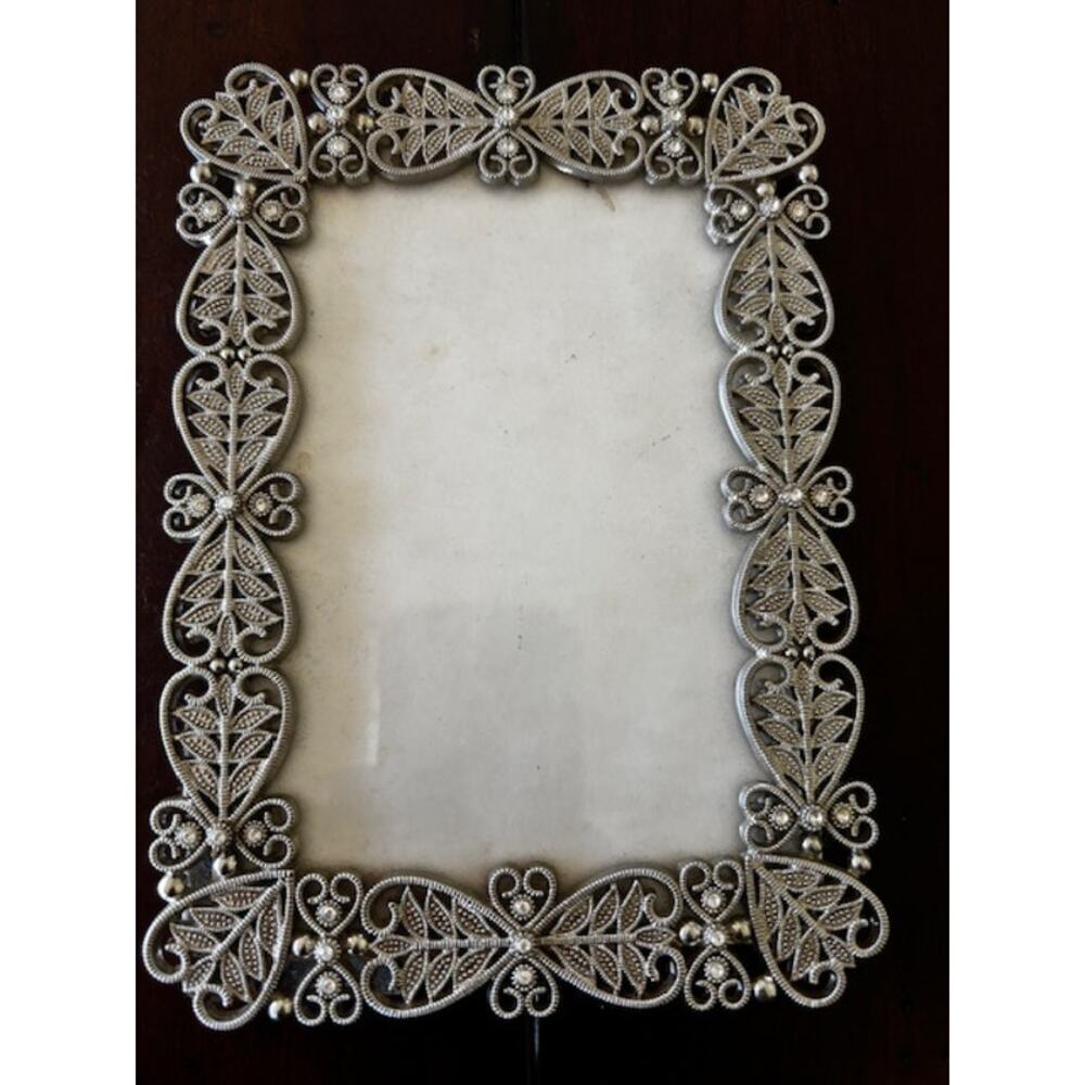 Vintage Style Silver Tone Ornate Picture Frame 4x6 Filigree Scroll Home‎ Decor